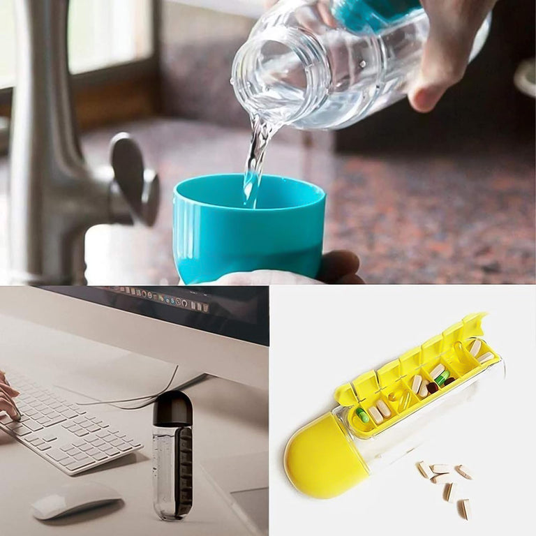 12911 Pill & Vitamin Bottle, Water Bottle Multi Functional Use for Traveling & Outdoor Use Water Bottle, Travelling kit, Summer Special Bottle (600 Ml / Mix Color )